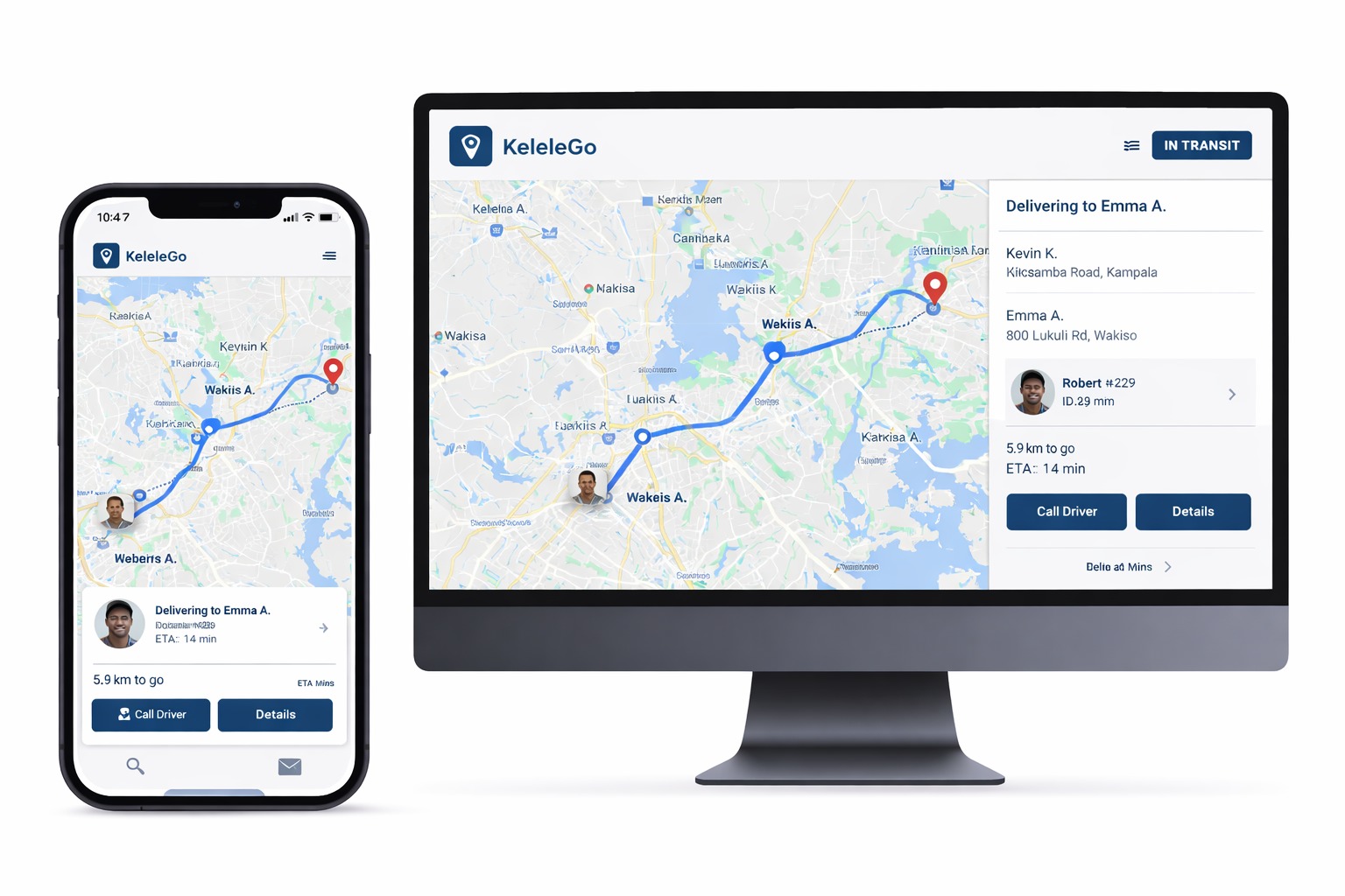 KeleleGo live tracking on desktop and mobile