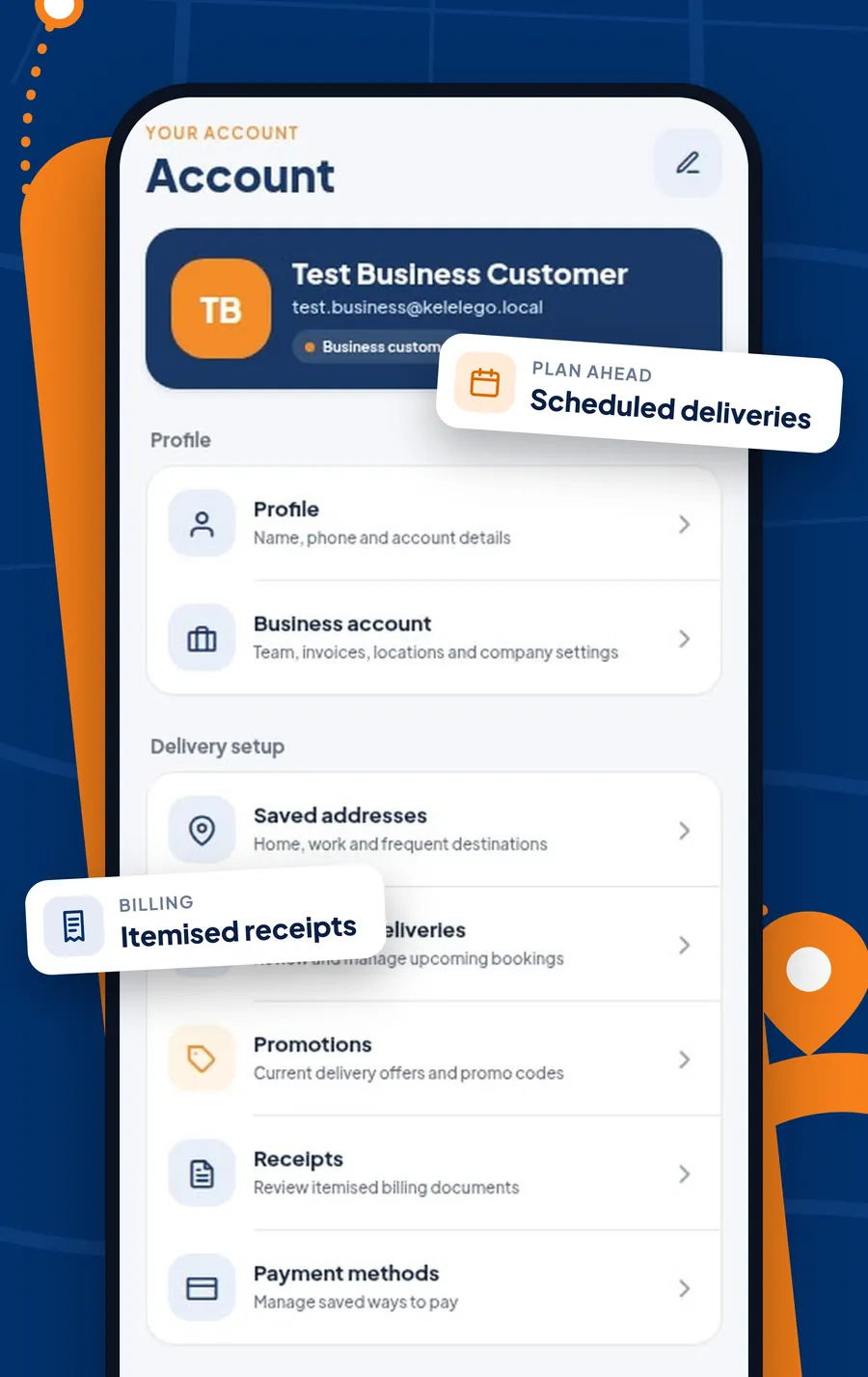 KeleleGo business account screen